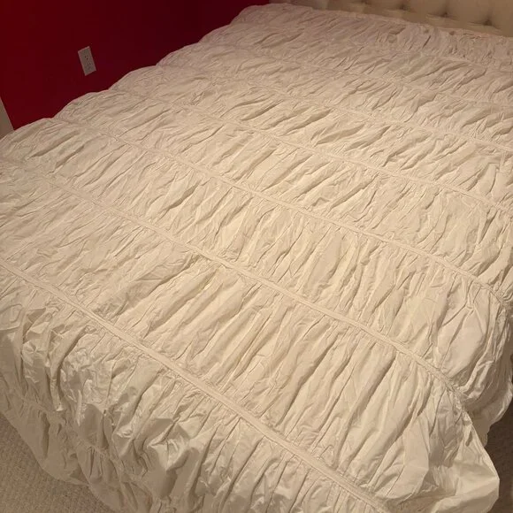 Anthropologie Cirrus Duvet Cover Cream Cotton Ruffle Y2K Queen Comforter 1 Sham - Picture 4 of 10